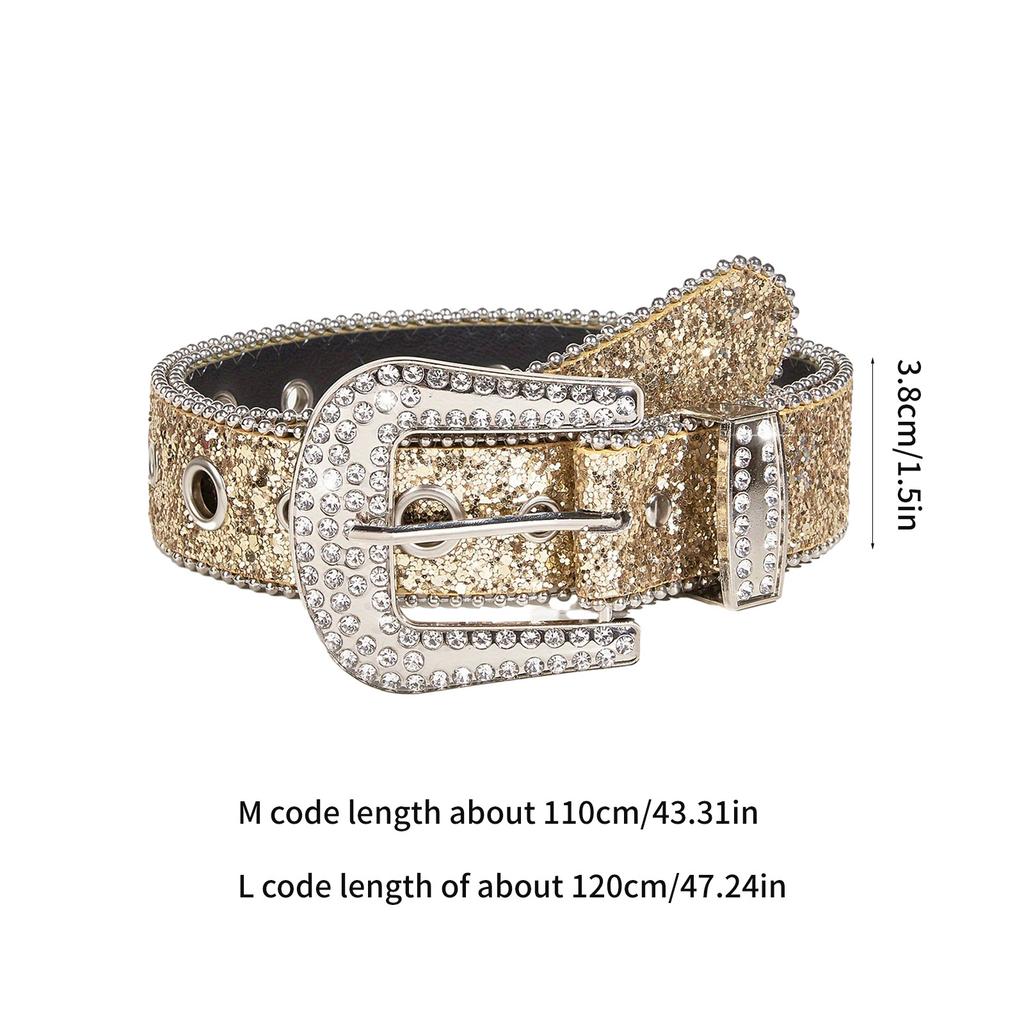 Adult Sequins Waist Belt for Dress Adjustable Pin Buckle Belt Rhinestone Buckle Thin Belt for Motorcycle Enthusiasts