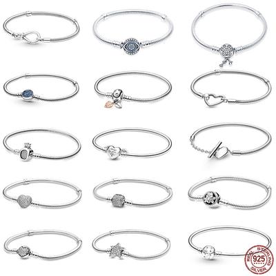 Yeni TOP SATIŞ 925 Gümüş Kalp Yılan Zincir Bileklik Orijinal Kadın Bileklik Charm Boncukları Diy Takı Hediye Yapımı