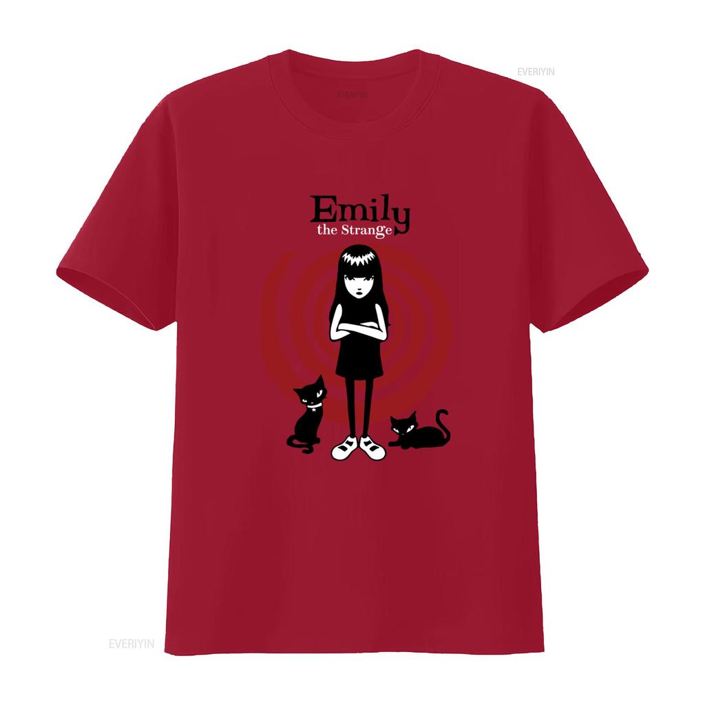 Emily The Strange Cat Red Swirl Print Official Licensed T Shirt for Women vintage Washed Versatile Unisex fashion Breathable