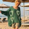 Women Sweater V-Neck Long Sleeve Heart Pattern Knitting Tops Loose Fit Commuting Style Spring Autumn Casual Sweater
