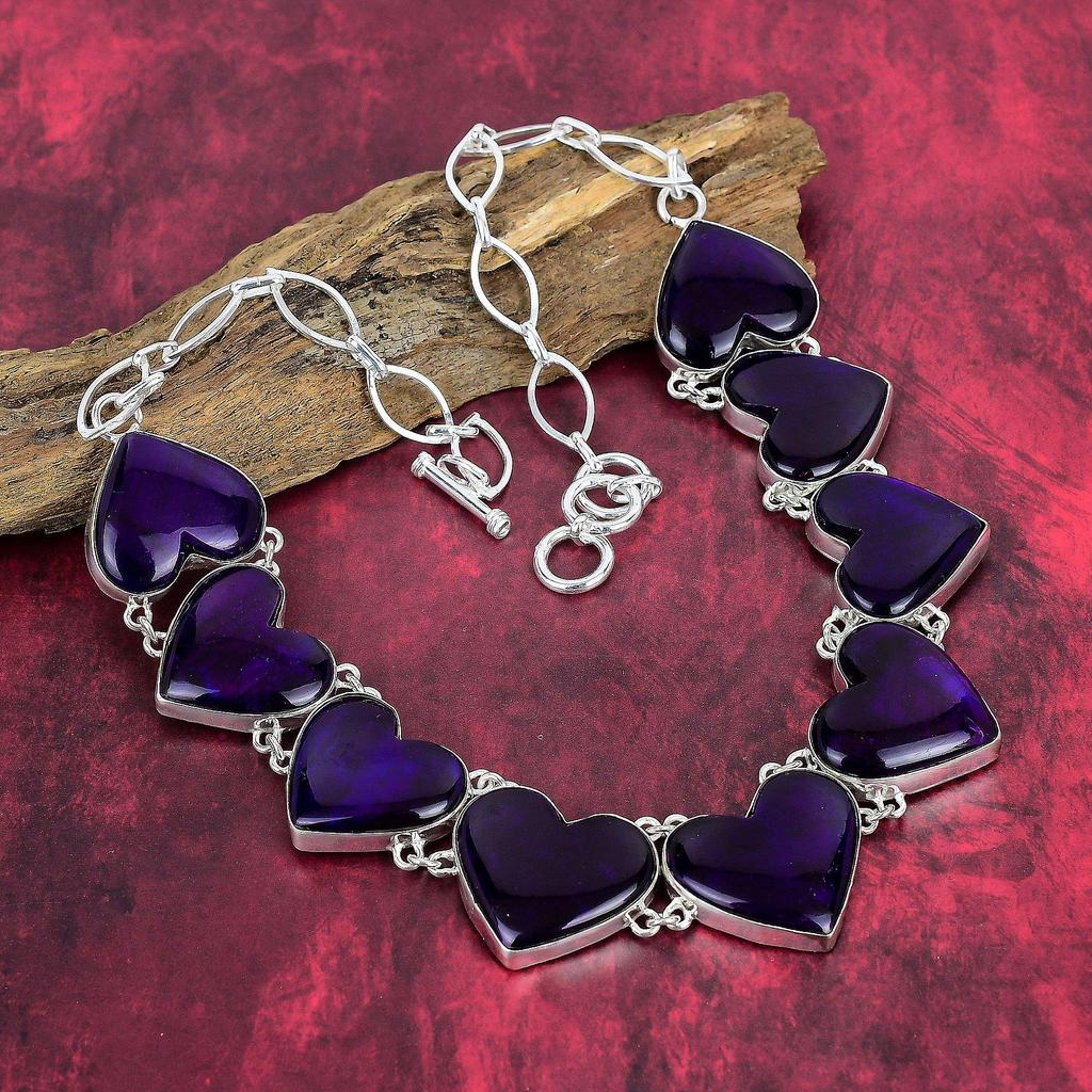 Purple Flash Labradorite 925 Solid Sterling Silver Jewelry, Handmade Bracelet & Necklace For Her, Fantastic Heart Shape Gemstone Jewelry Set For Women