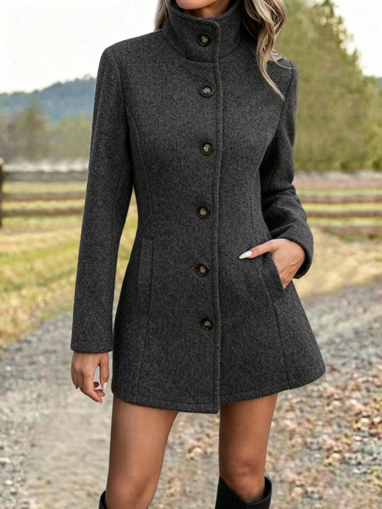2026 European & American Women's Autumn/Winter Fashion Woolen Stand-Up Collar Coat