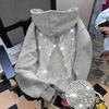 Hanorac cu glugă și mânecă lungă pentru femei, croială regulată, hoodie casual, pulover cu imprimeu aripi cu strasuri, poliester, îmbrăcăminte exterioară fashion