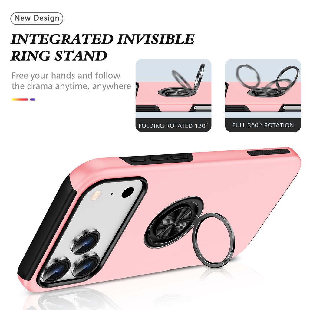 For iPhone 17 Pro Case PC + TPU Phone Cover with Rotatable Ring Holder