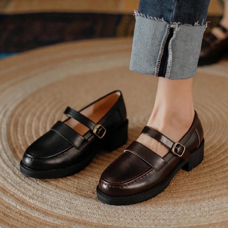 Модные японские ретро туфли Мэри Джейн из коричневой коровьей кожи — фото 4