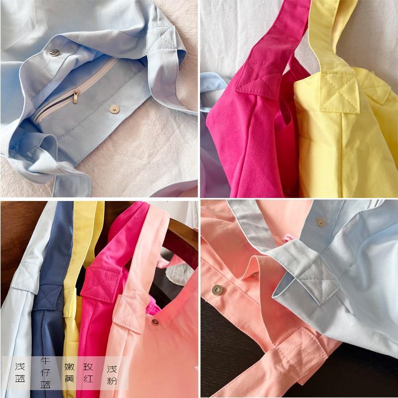 Cream Candy Canvas Bag Ins Wind Dopamine Solid Color Casual Shoulder Underarm Student Schoolbag