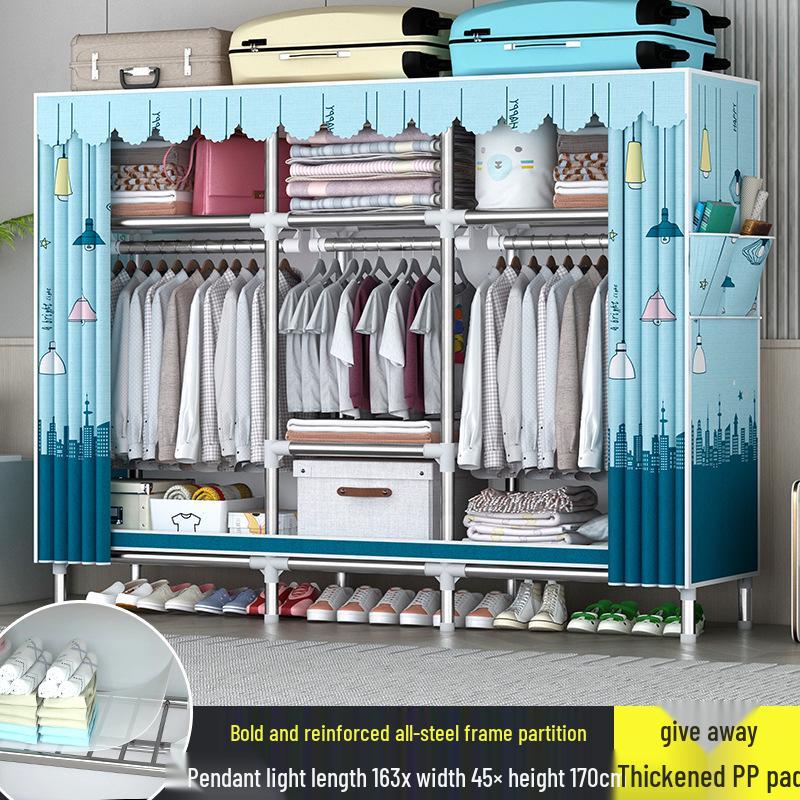 Sturdy All-Steel Cloth Wardrobe: Durable Bedroom Storage Cabinet for Easy Assembly