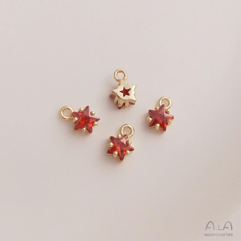 Colorful Pentagram Zircon Birthstone & Lucky Stone 14K Gold-Filled Pendant Charm with Long-Lasting Color.