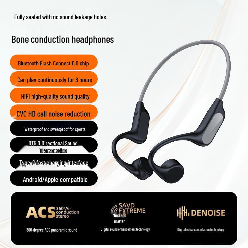 

Новые водонепроницаемые Bluetooth-наушники с открытым ухом и костной проводимостью чёрный/серый