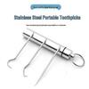 Set de Fil Dentaire et Cure-dents en Acier Inoxydable avec Support Portable