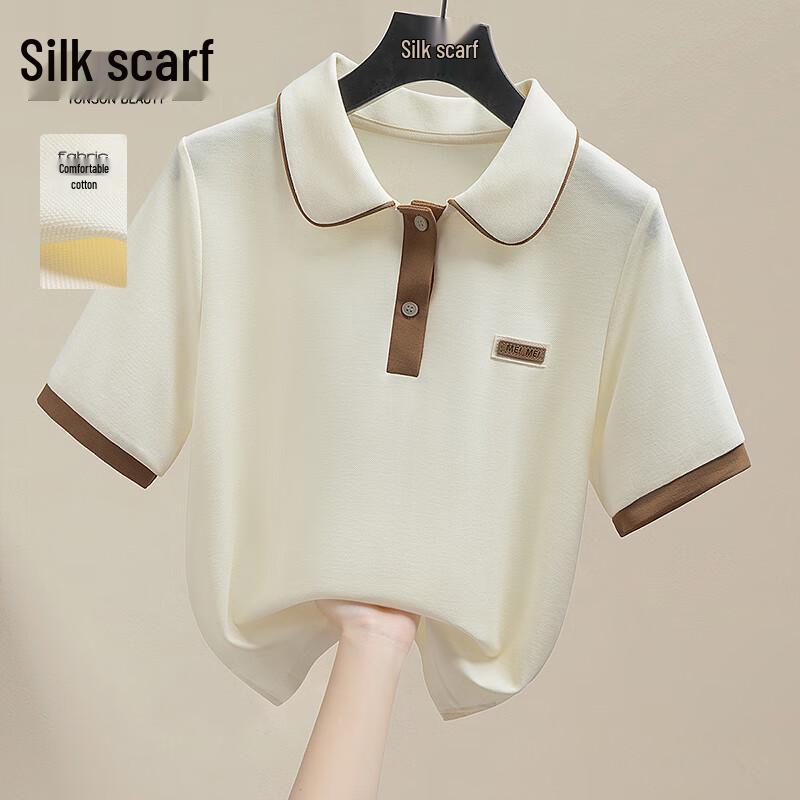 

Women s Slim Fit Color-block Lapel T-Shirt M