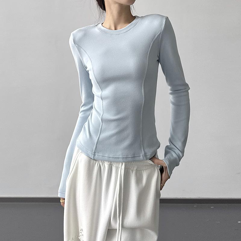 

2025 Winter Women s Slim Fit Plus Velvet Long Sleeve Round Neck T-shirt Medium синій