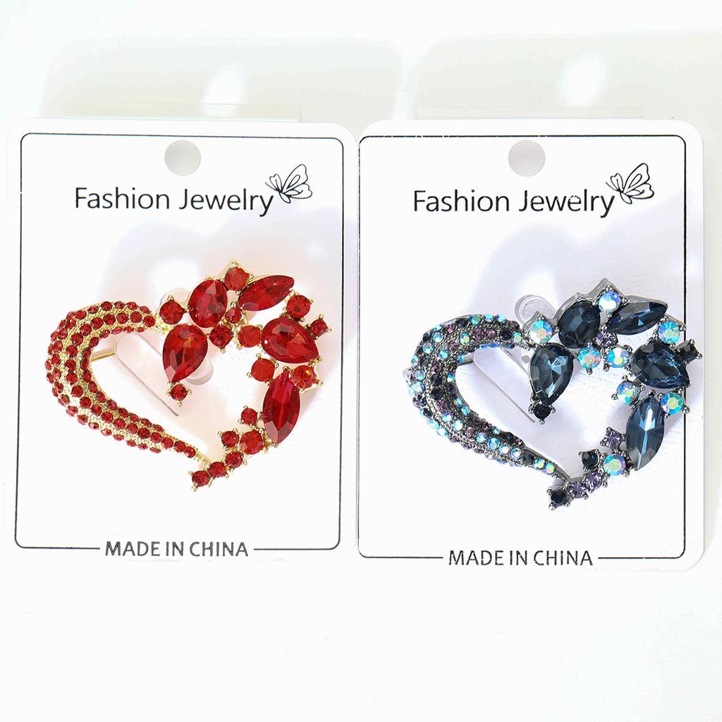 Rhinestone Heart Brooch for Women Flower Love Office Party Lapel Pins Gifts