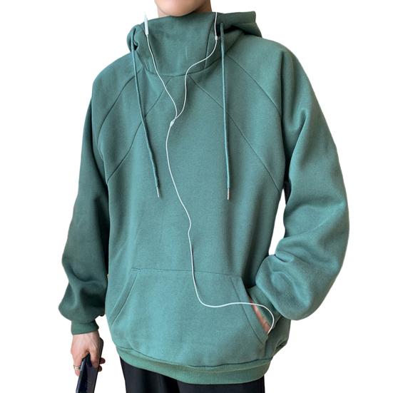 Herren Herbst Frühling Kapuzenpullover Kordelzug Lose Dicke aufgesetzte Tasche Langarm Lässiger Kapuzenpullover Täglicher mittellanger Kapuzenpullover Oberteil mit elastischem Bündchen