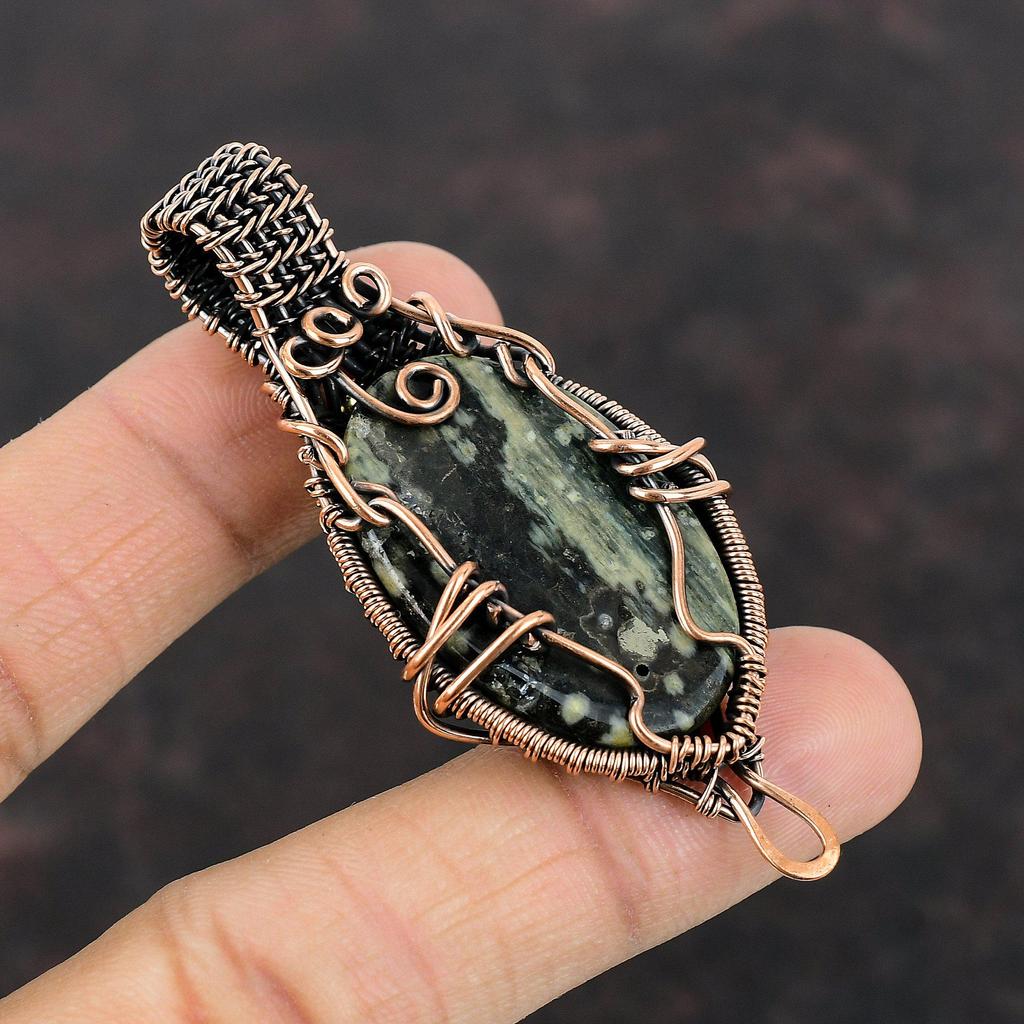 Ocean Jasper Pendant Copper Wire Wrapped Pendant Gemstone Pendant Copper Jewelry Handmade Pendant Wire Wrapped Ocean Jasper Jewelry For Gift