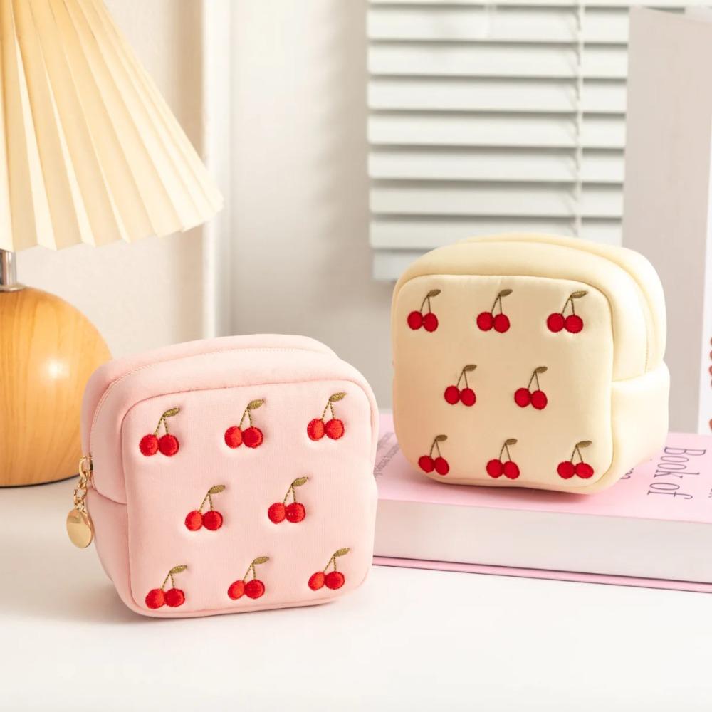 Small Travel Storage Pouch Mini Portable Lipstick Makeup Bag Cute Cherry Coin Purse for Jewelry Sanitary Napkin Holder Case