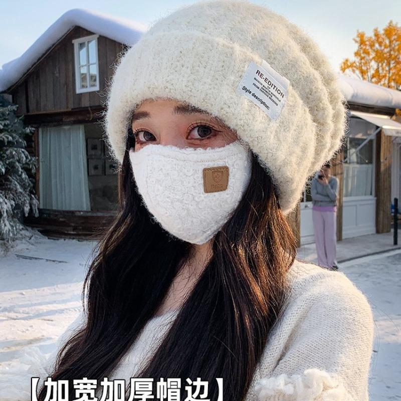 Big Head Circumference Wool Hat Women's Autumn and Winter Loose Warm Plush Pile Hat Showing Face Small Knitted Hat Winter Hat