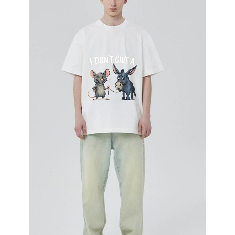 T-Shirt Schwarz I Don't Give A Mouse and Donkey Cartoon-Druck Freizeitkleidung für Männer und Frauen Streetwear Mode Sommer-Outfit