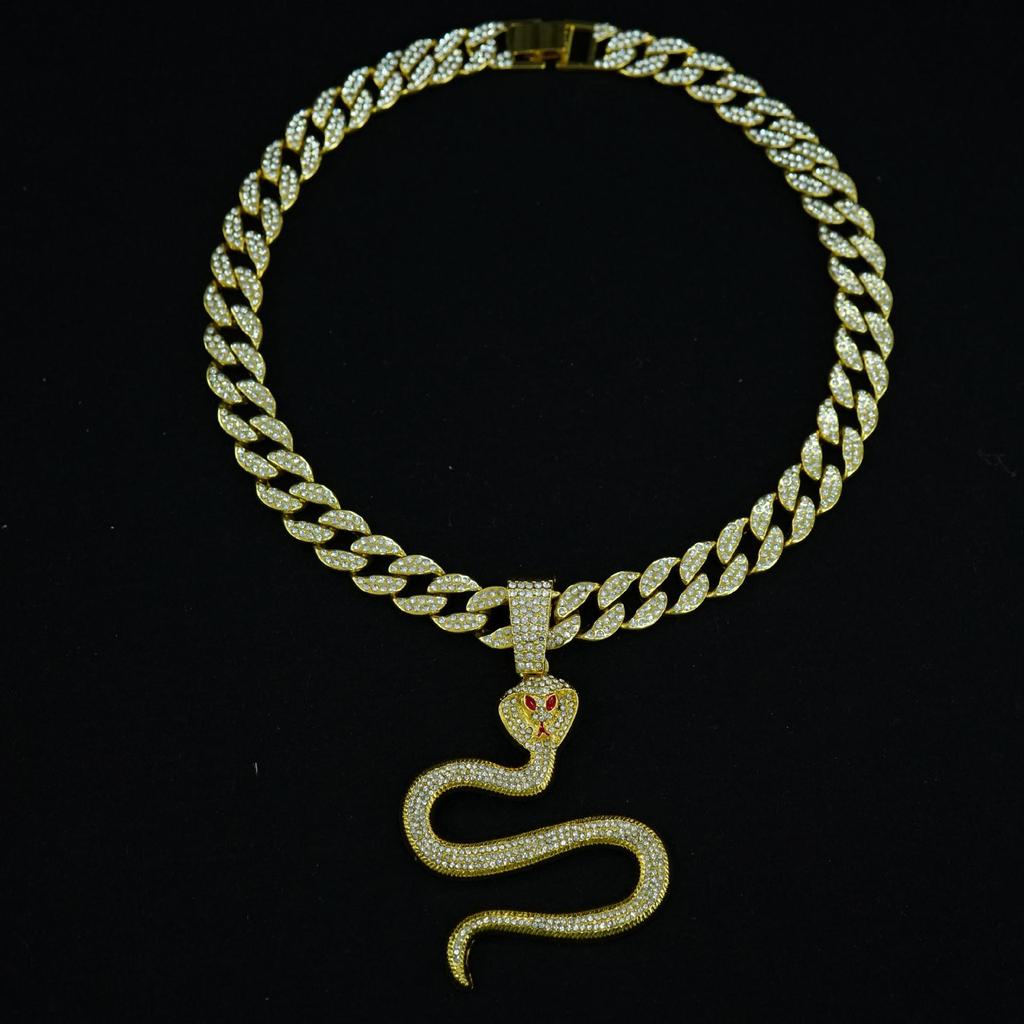 Hip Hop Full Diamond Cobra Pendant Street Creative Personality Men'S Necklace Accessories