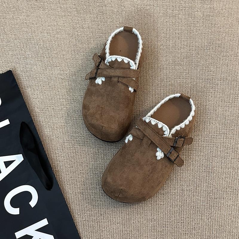 2025 Retro Versatile Fashion Niche Baotou Half Slippers Women's Autumn and Winter Design Belt Buckle Casual Slippers