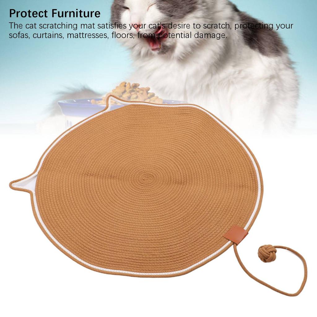 Cat Scratcher Mat 80cm Cotton Rope Protect Furniture Sturdy Round Cat Scratcher Pad with Ball Toy fo