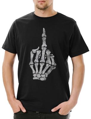 Skelett Mittelfinger Herren T-Shirt Skelett Knochen Gothic Punk Batcave Metal