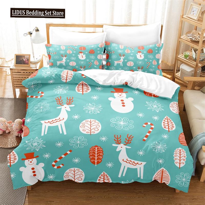Merry Christmas Duvet Cover Set Twin King Queen Cartoon Santa Claus Bedding Set Polyester Christmas Gingerbread Man Quilt Cover