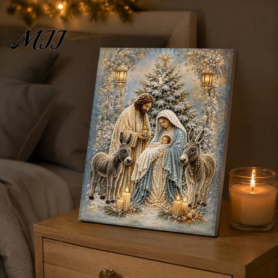Nativity Craft for Adults Faux Pearl Art Kit, Holy Family Painting DIY Catholic Prayer Corner Decorations 3D Religious Set Adults, Home Christmas Wall