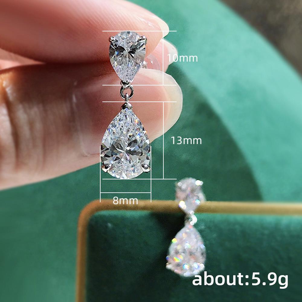 Cao Shi 2023 Zircon Teardrop Dangle Earrings - Elegant Pear-shaped Design for Women