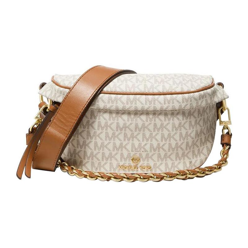 MICHAEL KORS Slater Logo printed zipper closure cowhide shoulder bag women s beige бежевый