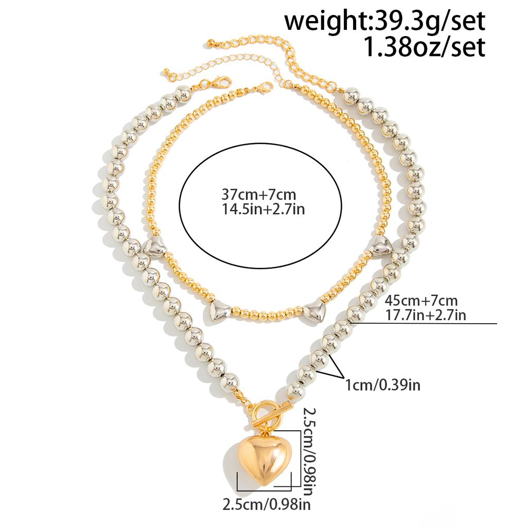 Ingemark 2Pcs/Set Punk Love Heart Pendant Choker Necklace for Women Trendy Vintage Bead Chains Wedding Bridal Neck Jewelry New