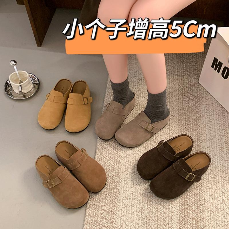 Thick-soled Inner Height-increasing Boken Shoes Women's Outer Wear Bag Head Half Slippers 2025 New Spring and Autumn One-pedal Lazy Slippers