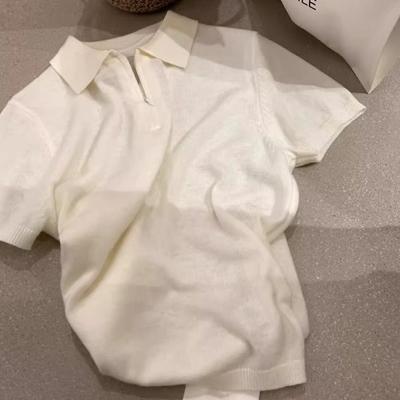 Solid Color Knitted Sweater Short-sleeved Women, Summer New Small Short Zipper Lapel Top Thin