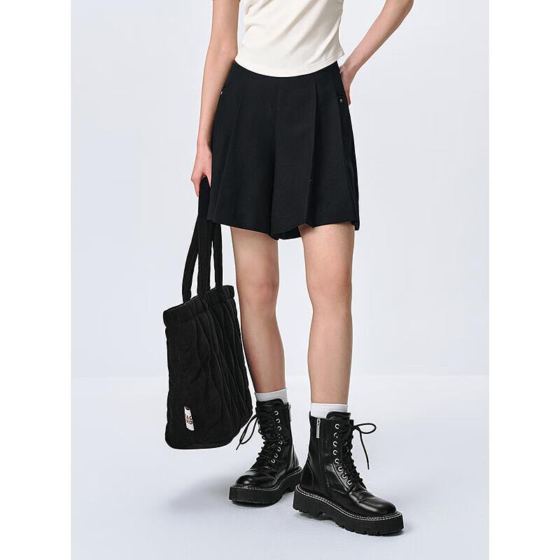 PEACEBIRD Dámské módní plisované A-liniové šortky se širokými nohavicemi