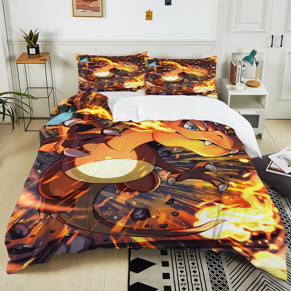 10 Sizes Pokémon Charizard Printed 3PC Bedding Set Duvet Cover  Adult Kids Birthday Gift Full Size Bedding Set Luxury for Gifts