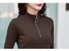 Women's Striped Pure Cotton Long Sleeve T-Shirt, Autumn/Winter 2025, Fashionable Slimming Base Layer with Zippered Stand Collar