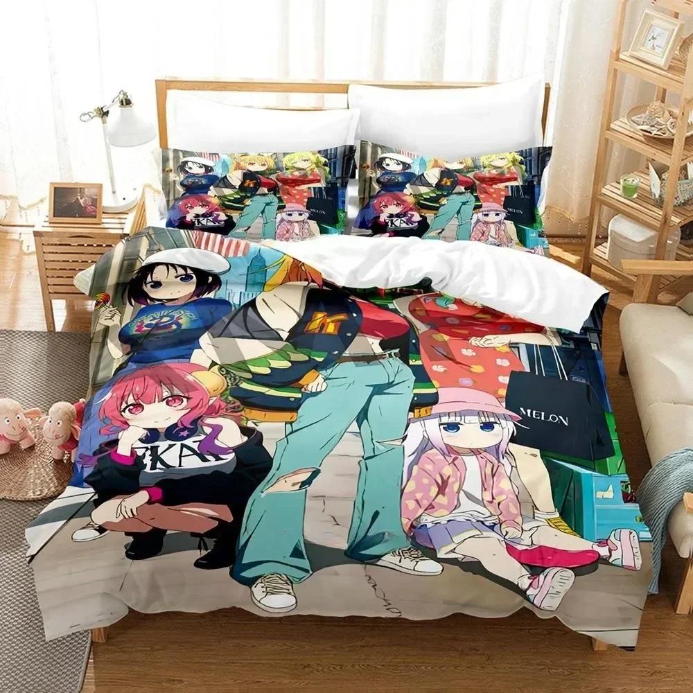 3D Kawaii Girl Miss Kobayashi's Dragon Maid Bedding Set Anime Three-piece Set Adult Kid Bedroom Duvet Cover Sets Home Textiles