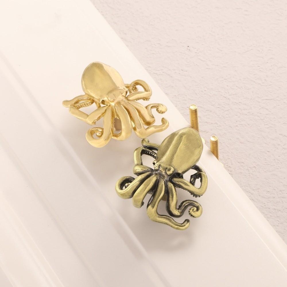 Vintage Cabinet Door Knobs Retro Wardrobe Drawer Pulls Elegant Octopus Brass Handle  Cupboard