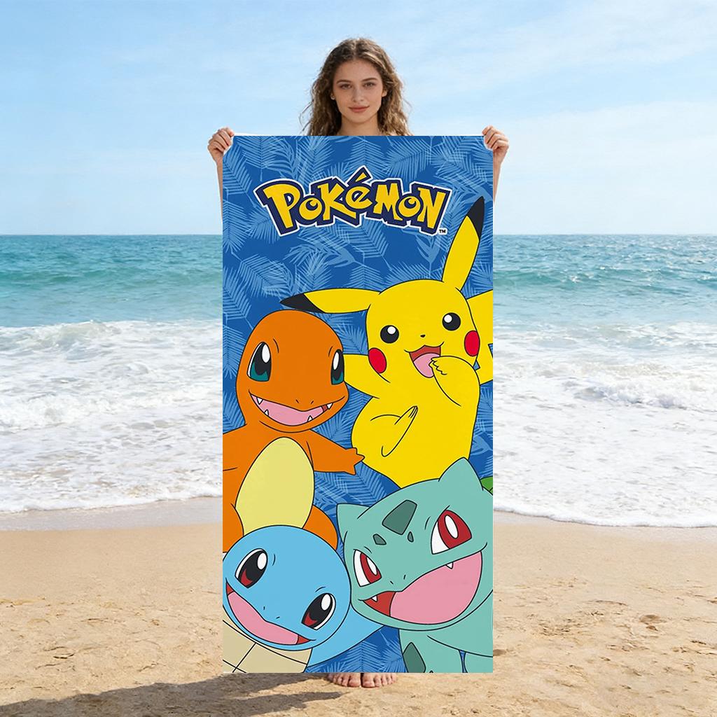 

Pokemon Pikachu & Starters Beach Towel, Kids Cartoon Beach Towel, Soft Absorbent Quick-Dry Towel for Beach, Pool, Travel W30*H60(CM)
