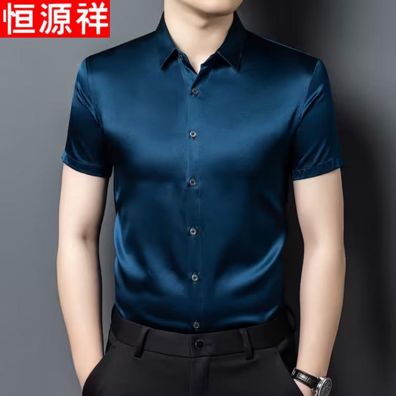Hengyuanxiang Men s Silk Blend Short-Sleeve Shirt 50