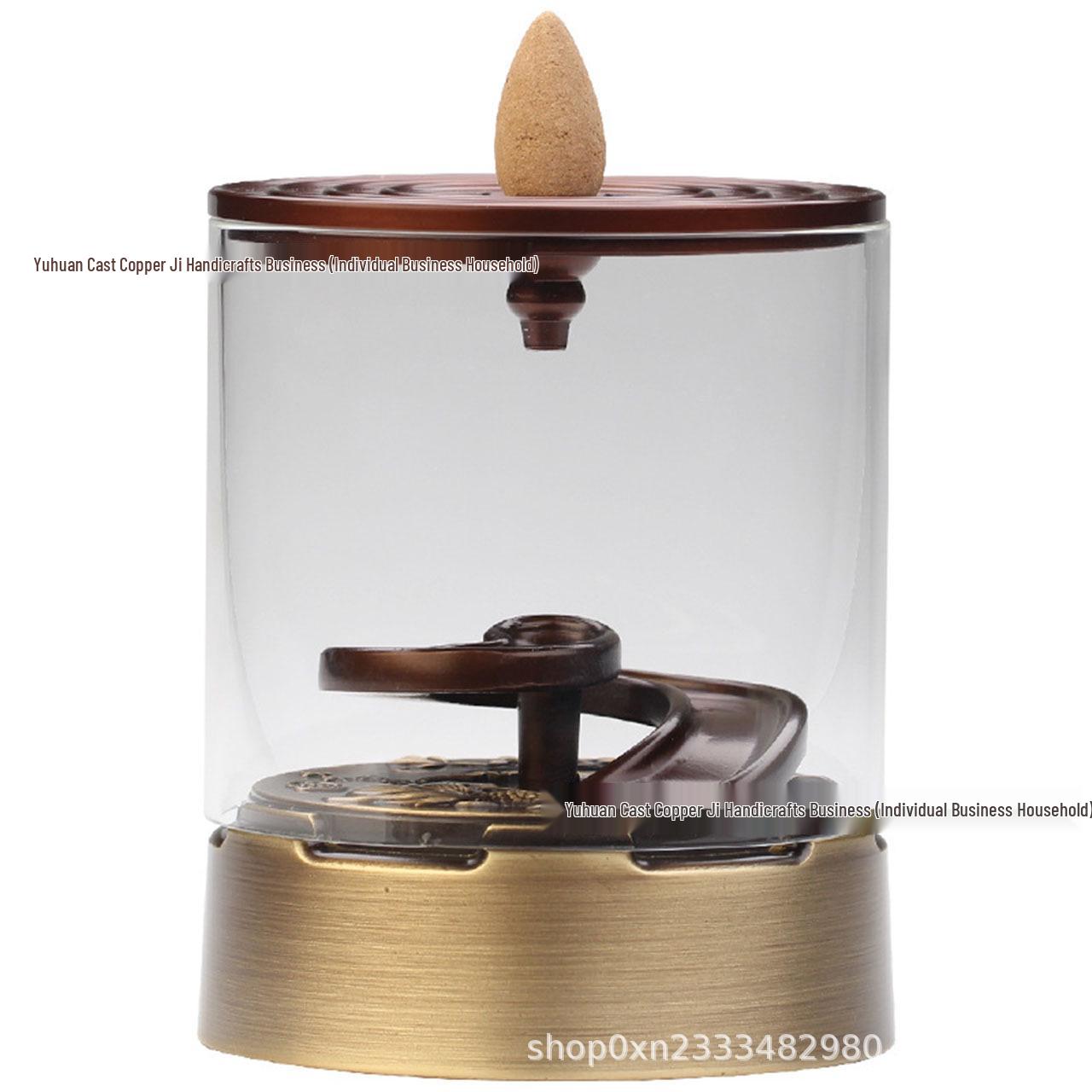 Brass Windproof Backflow Incense Burner - Quartz Glass Tower for Agarwood & Sandalwood Aromatherapy