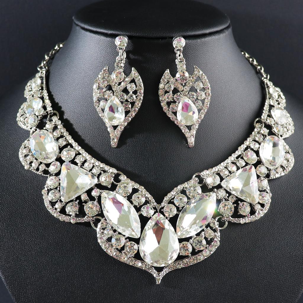Set Of Necklace Earrings Set, Court Temperament Alloy Crystal Retro Necklace Set 2-Piece Set