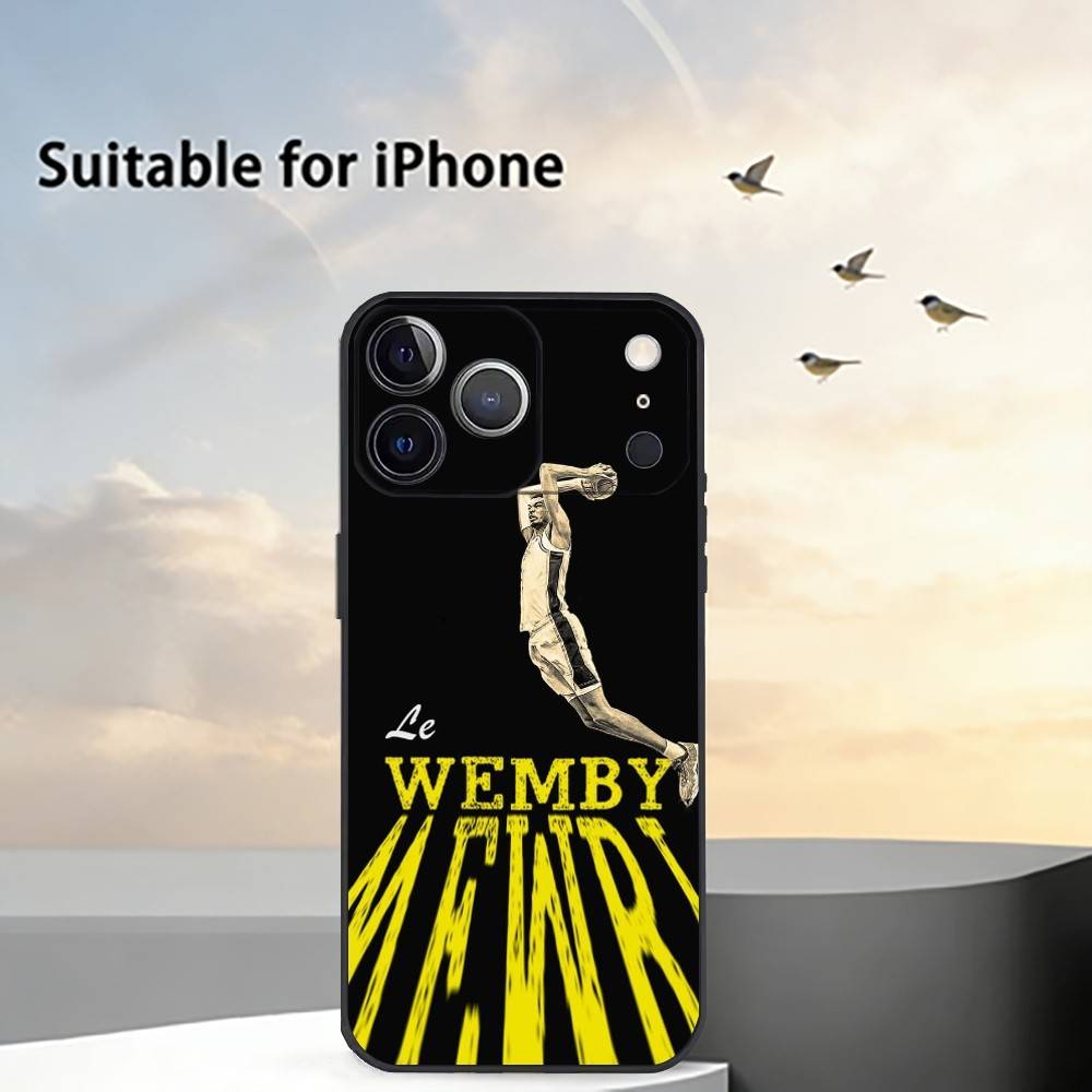 Custodia per Telefono Sportiva Basket Victor Wembanyama Per iPhone 17, 16,15,14,13,12,11 Plus,Pro Max, Altri Cover Morbida Nera