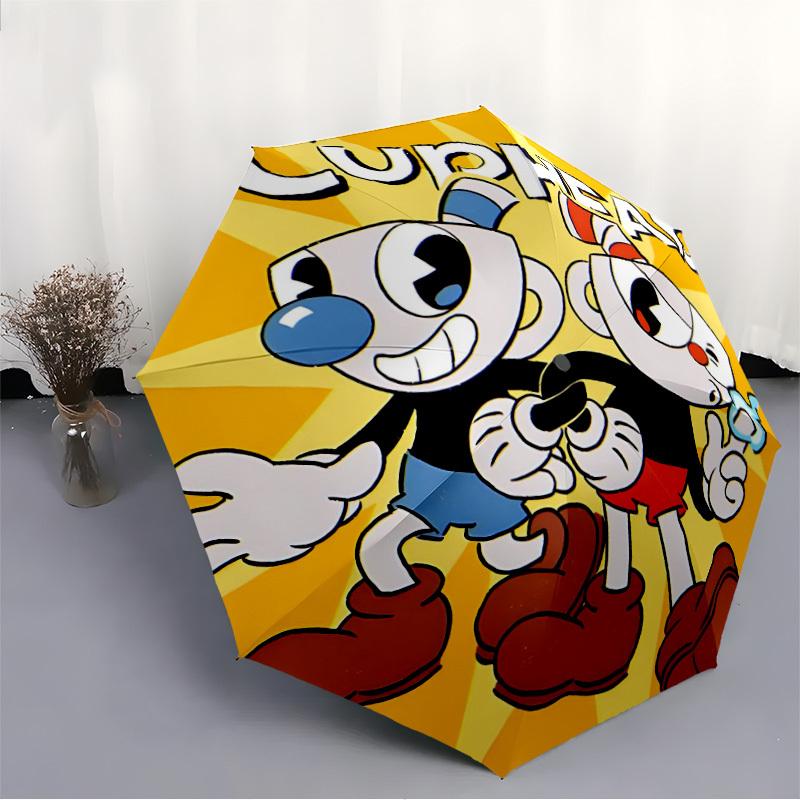1PC Cuphead Automatic Open/Close, 8-Rib Durable Frame Compact Travel Umbrella for Men & Women S1222090
