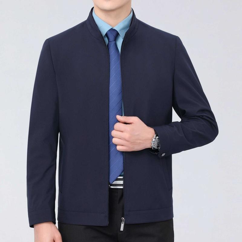 Casual Jacket for Middle-aged Men with Lapels, Spring and Autumn Mulberry Silk Thin Section, Middle-aged and Elderly Dad Wear Leadership Jackets