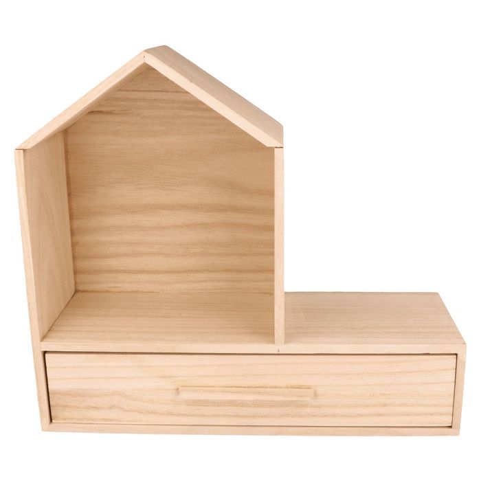 Etagère maison en bois avec tiroir 32 x 12 x 28 cm