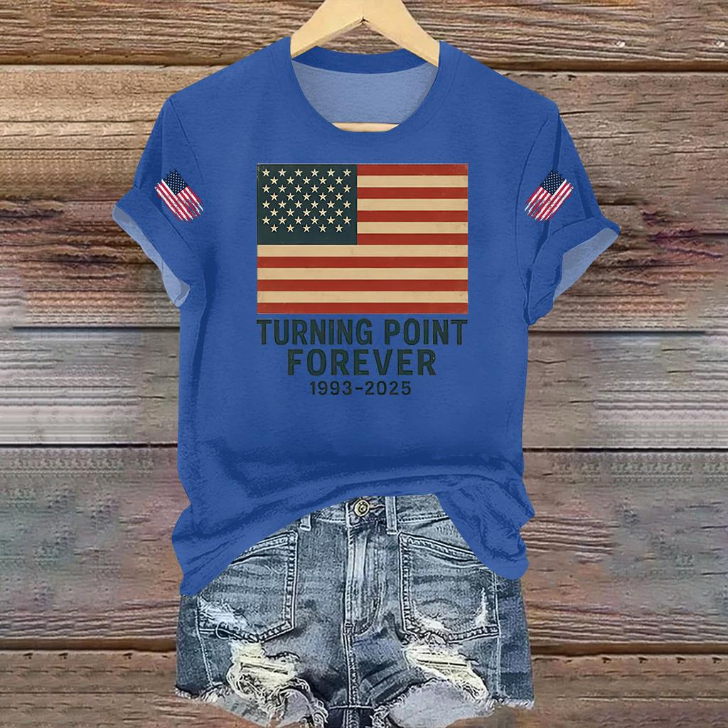 Women's Casual Printed T-shirt Round Neck Pullover Short Sleeve Top