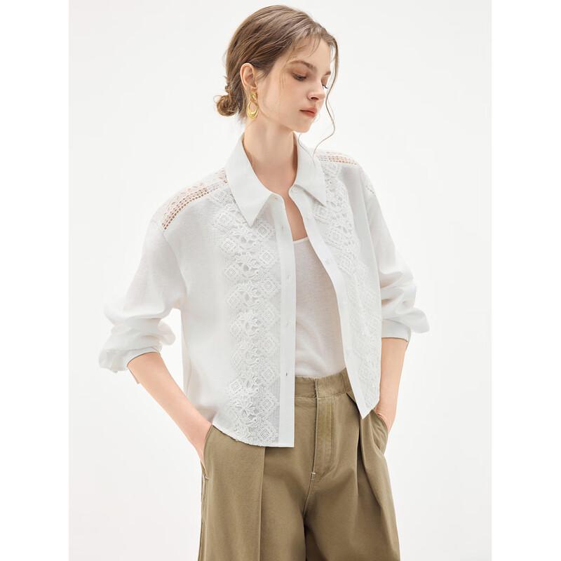 ELLE Women s Lyocell Lace Embroidered Shirt L
