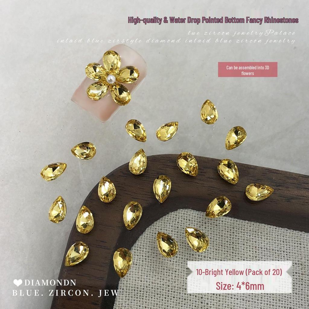 Champagne Pink Rhinestone Flower Nail Art Decorations: Sparkly, Colorful, Five-Petal Design with Pointed Back