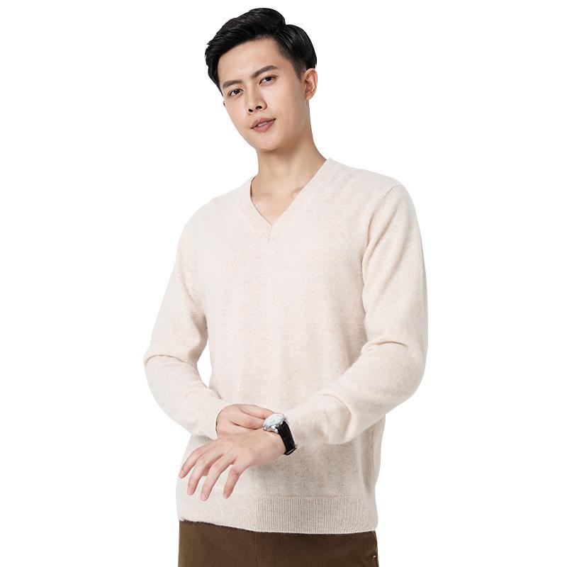 

Men s Autumn Winter Knit Sweater V Neck Pullover Undershirt Casual Business Loose Fashion Solid Long Sleeve M бежевый